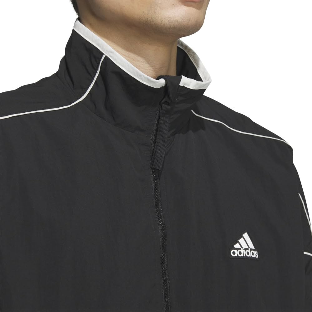 Adidas KWY03 Jersey Loose Wrinkled Nylon Woven with Brushed Tricot Black Size M Men's Top, Wording, Fit, Lining, (JH1023),