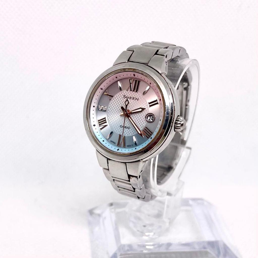 Б/у CASIO SHEEN Женские Розовый Циферблат Сапфировое Стекло На Солнечной Батарее Рабочие