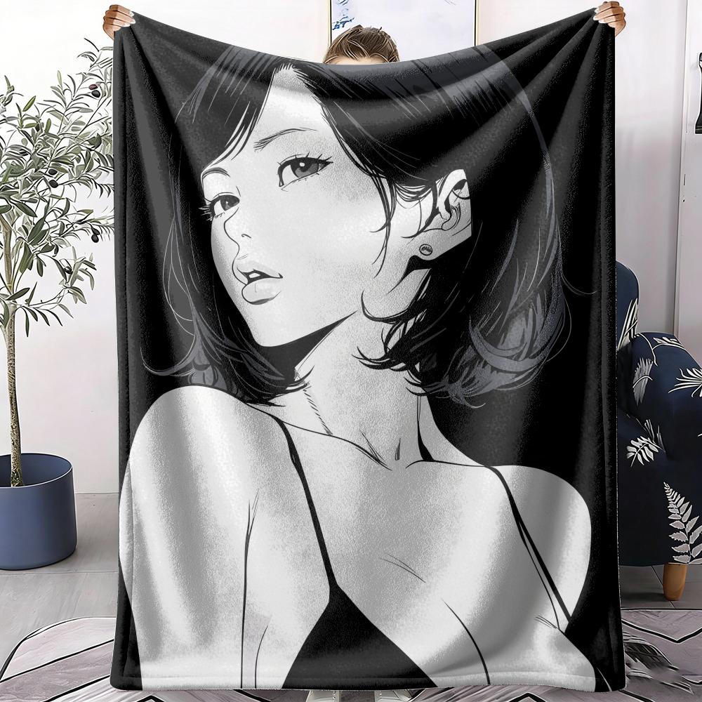 Anime Girl Throw Soft Flannel AC Blanket Lightweight Summer Nap Throw Cozy Blanket for Sofa Bed Travel Home