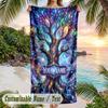 Forest Creatures Night Theme Quick Dry Beach Towel Custom Name Text Print Large Sand Resistant Towel Beach Vacation
