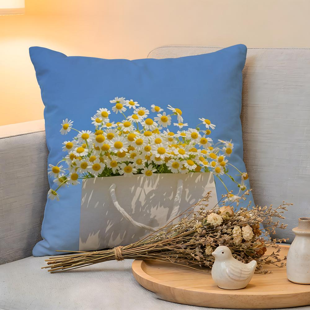 Cushion Cover Linen SkinFriendly Soft Decorative Case For Sofa Home Decor Fashion Daisy Pillow cover