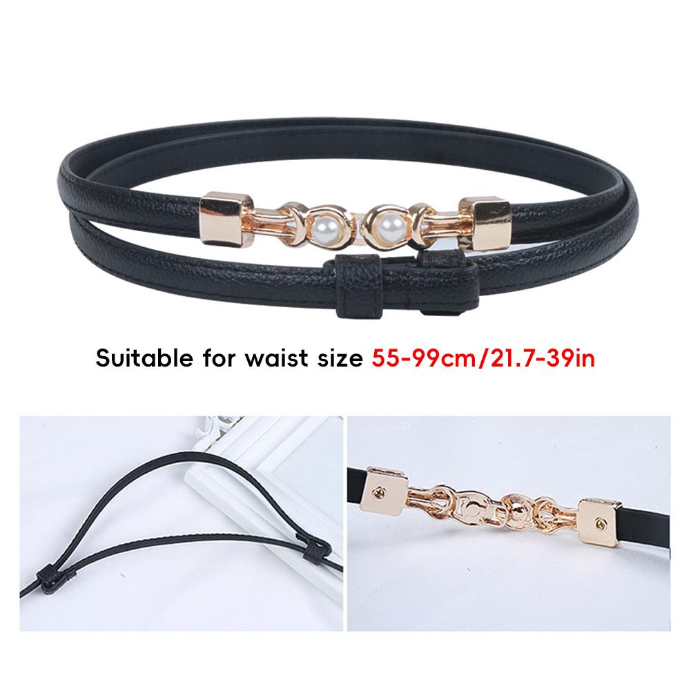 Универсальный пояс с пряжкой из сплава и жемчугом, повседневный регулируемый тонкий пояс из искусственной кожи, пояс для юбки и куртки, пояс с украшением на талию