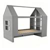 Children's Bed 90*200cm, House-Shaped Design, Two Drawers, LED, Storage Space, Multifunctional Bed, for Children, Teenagers, Grey