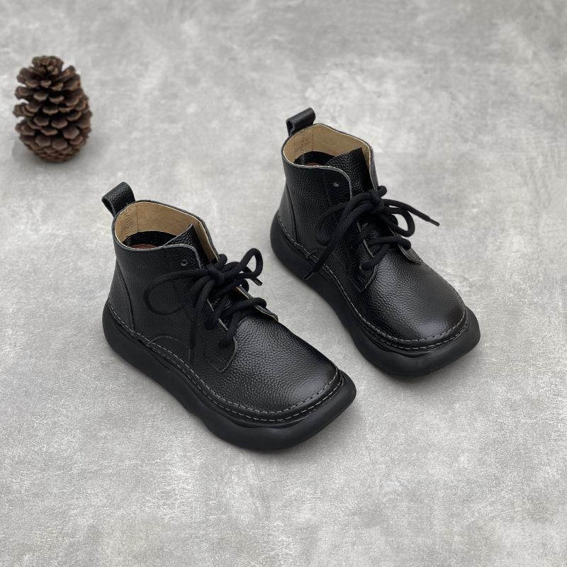 Johnature Ретро-ботинки из натуральной кожи, короткие, с широким носком, со шнуровкой, из коровьей кожи, с мягкой подошвой, женские ботинки