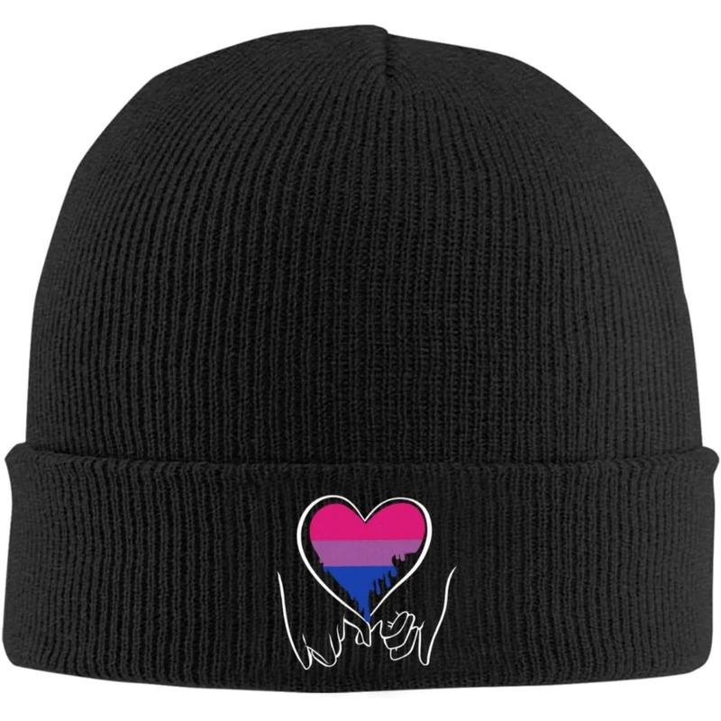 Bisexual Pride Rainbow Heart Flag Knit Beanie Hat Stretchy Winter Warm Cap for Men Women Unisex Soft Knitwear for Cold Weather