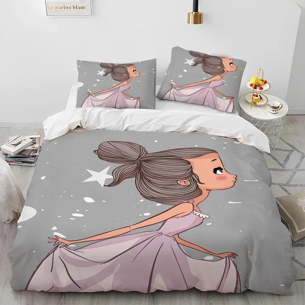 Cartoon Cute Ballet Girl Ballerina Comfortable Duvet Quilt Cover Pillowcase Bedding Set Children Bedroom Decoration Home Textile