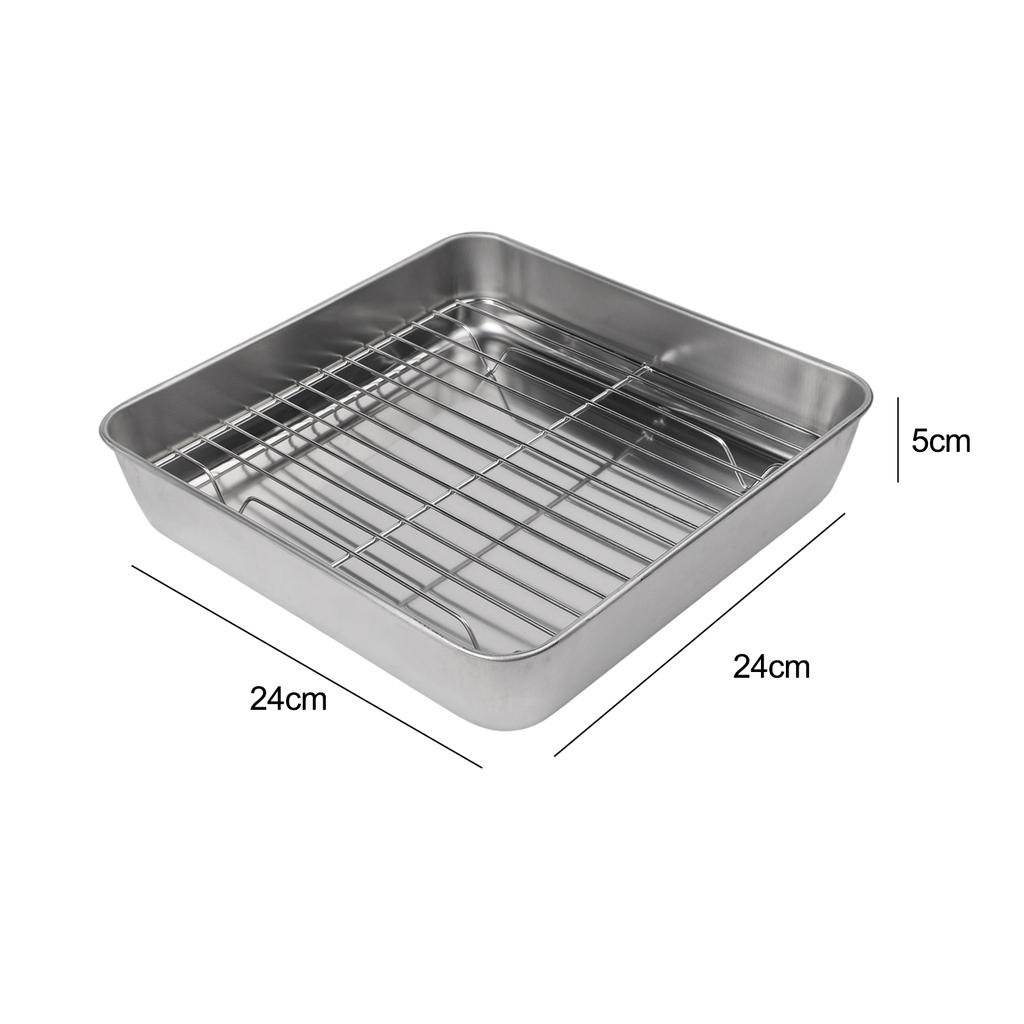 Stainless Steel BakingPan Roast Turkey Tray With Cooling Rack Kitchen BBQ Cake