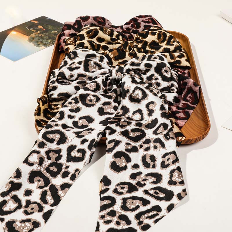 Vintage Leopard Print Ribbon Hairpin  for Women Girls Elegant Large Bowknot Solid Satin Spring Clamp Barette Hair Accessories