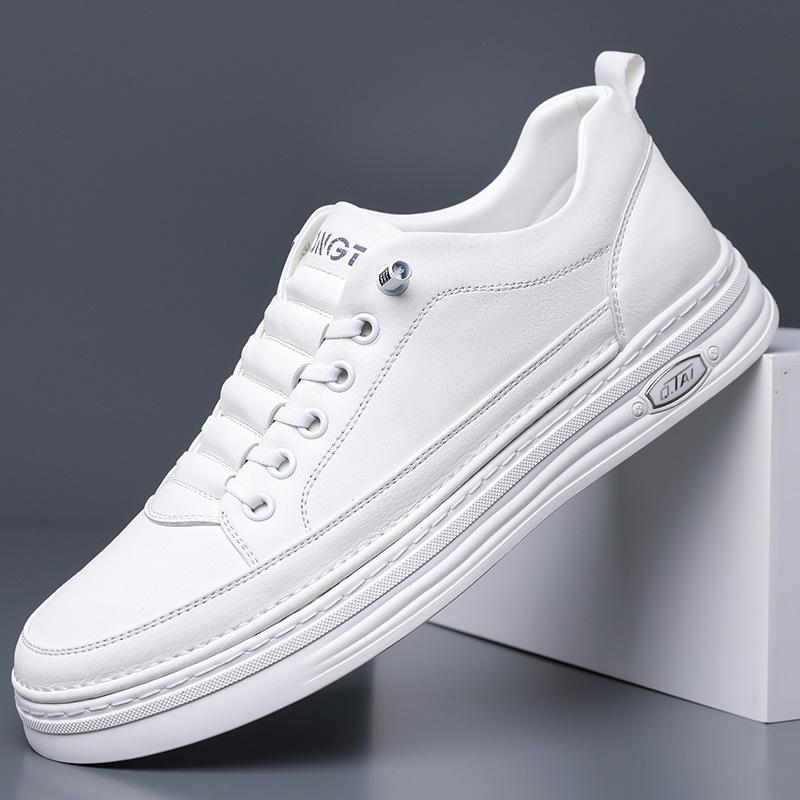 Весна Новая обувь для мужчин Кожаная повседневная обувь Модная белая плоская обувь для скейтборда Шнуровка Кроссовки