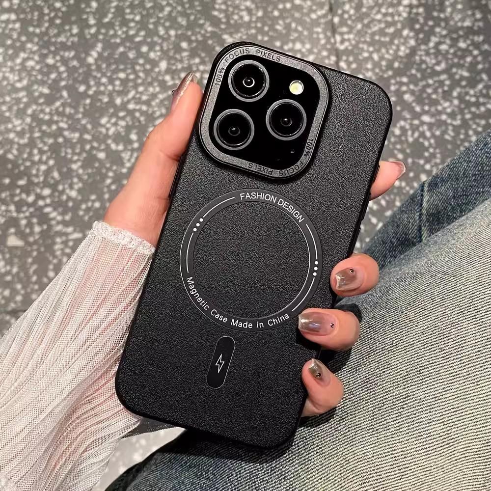 Magnetic Suction Suitable for Iphone16promax Leather Pattern Mobile Phone Case Apple 15 Metal Lens 14 Advanced Sense Protection Case