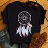 Maycaur Women Summer Short Sleeve Dreamcatcher Feather  3D Print Lady T-shirts Top T Shirt  Tee T-Shirt