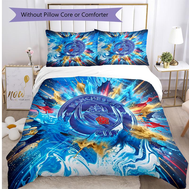 Manchester City Pattern Printed 3PCS Bedding Set Soft Skin-Friendly Washable Duvet Cover & Pillowcases Set All Season Bedroom