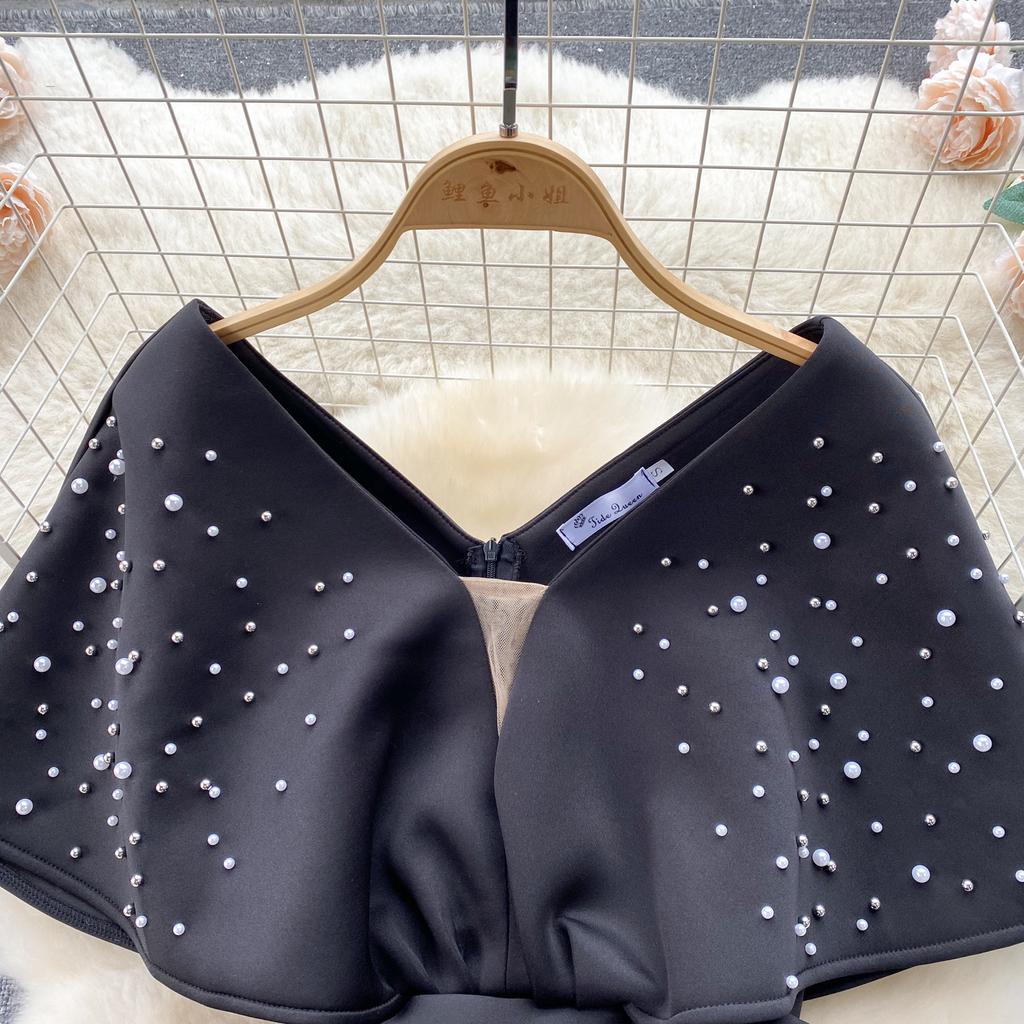 Роскошные элегантные дизайнерские платья с V-образным вырезом, вечернее платье с пайетками, женское облегающее платье Y2k до середины голени, отделка бисером