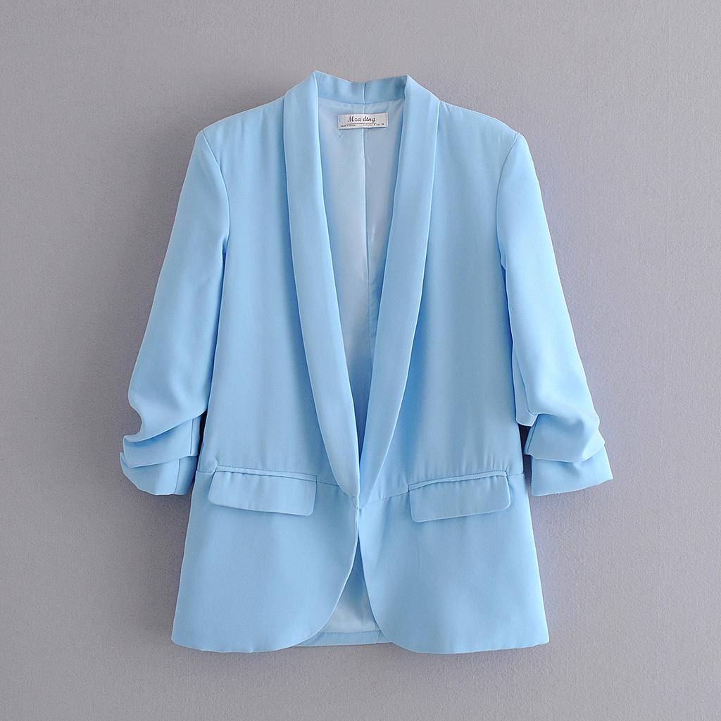 Spring and Autumn Commuter Urban Leisure Versatile Candy Women's Pleated Sleeve Blazer
