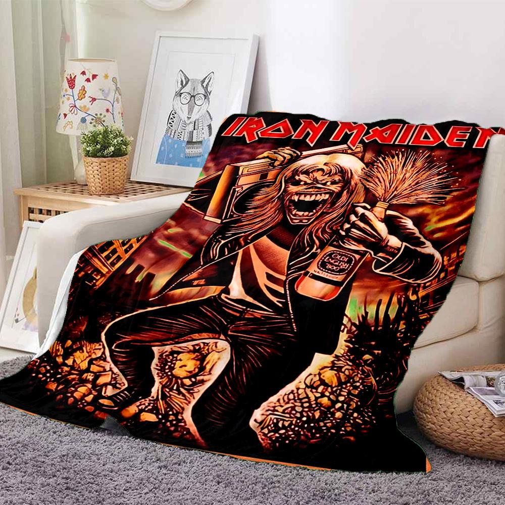 1pc Iron Maiden Band Merchandise Flannel Blanket [Cozy Throw Blanket] For Sofa, Bed, Travel, Camping, Livingroom, Office, Couch, Chair, And Bed