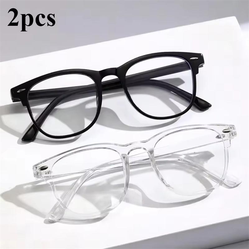 2PCS Unisex Square Plastic Frame Trendy Anti-Blue Light Clear Glasses for Back To School Clothing Accessories.