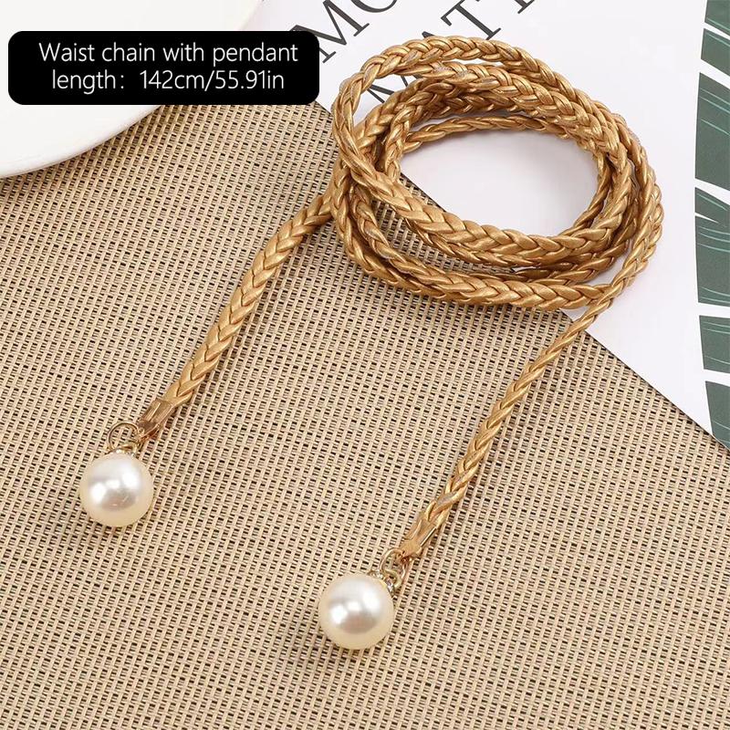 Ретро PU плетеный жемчужный пояс-цепочка на талию универсальный женский кожаный веревочный пояс на талию джинсы платья одежда аксессуары