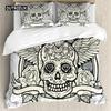 Sugar Skull Duvet Cover Set,Illustration of Calavera Diamond and Roses Vintage Revival Design, Decorative 3 Piece Bedding Set