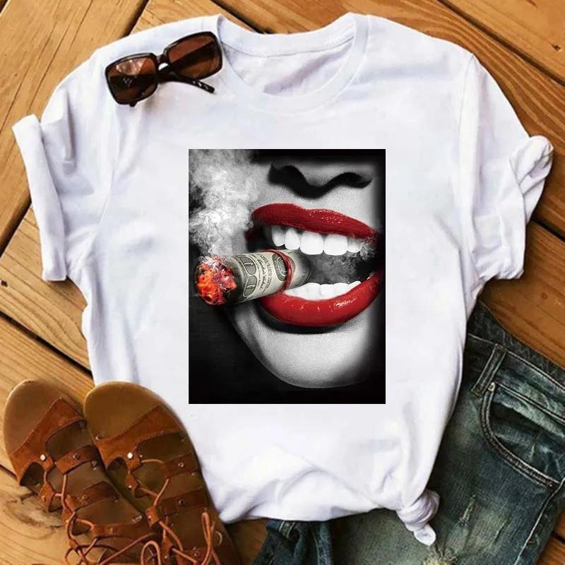 New Sexy Lips Unisex Tshirt Fashion Graphic Printed Tshirt Harajuku Ulzzang Rose Diamond Snake Lips Casual Tops Tee