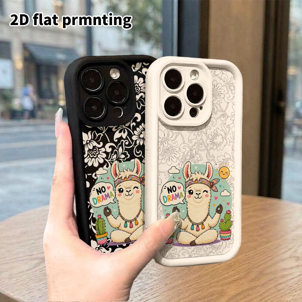 Phone Case: 2D flat design suitable for iPhone 18 17 16 15 14 13 Pro, unisex, meditating alpaca, Christmas and Halloween gift