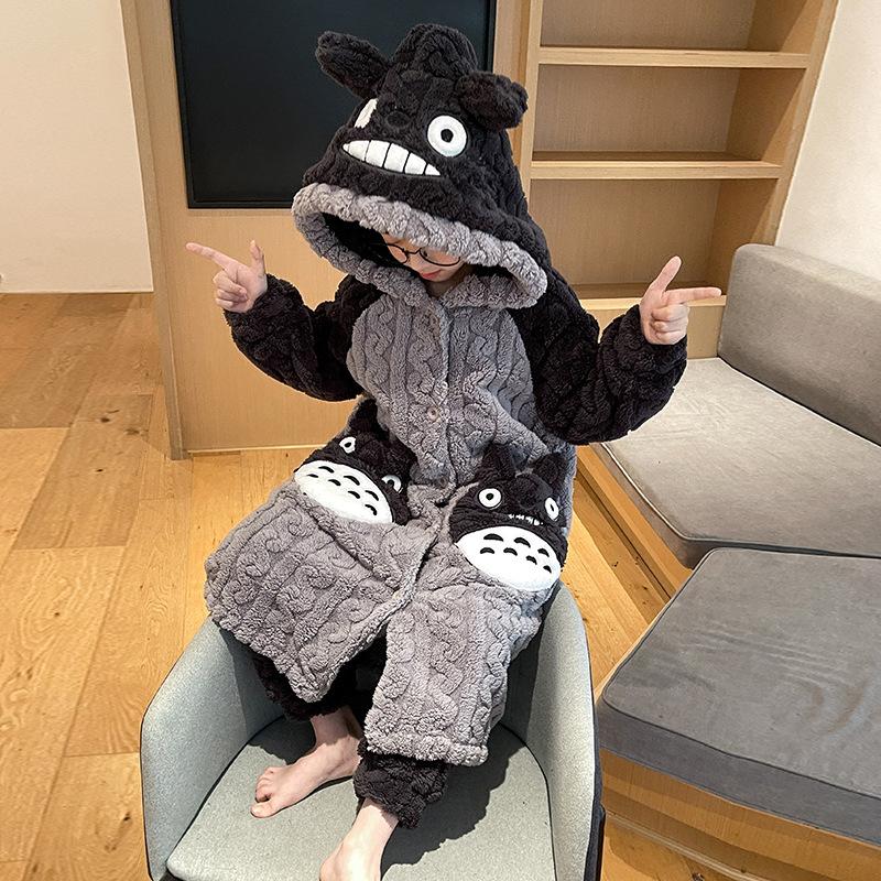 Kids Flannel Pajamas Set Boys Girls Warm Long Sleeve Top And Pants Sleepwear Winter Home Nightwear