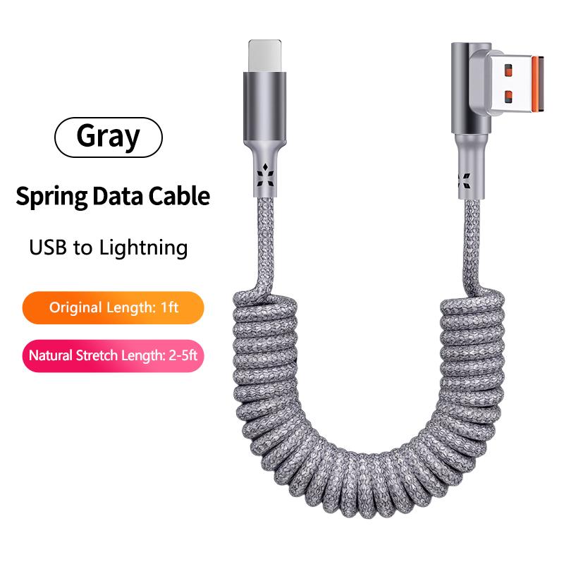 Right-Angle Nylon Data Cable PD100W Fast Charging USB-A/Type-C for IPhone14/15/16/17 for for for Car Retractable