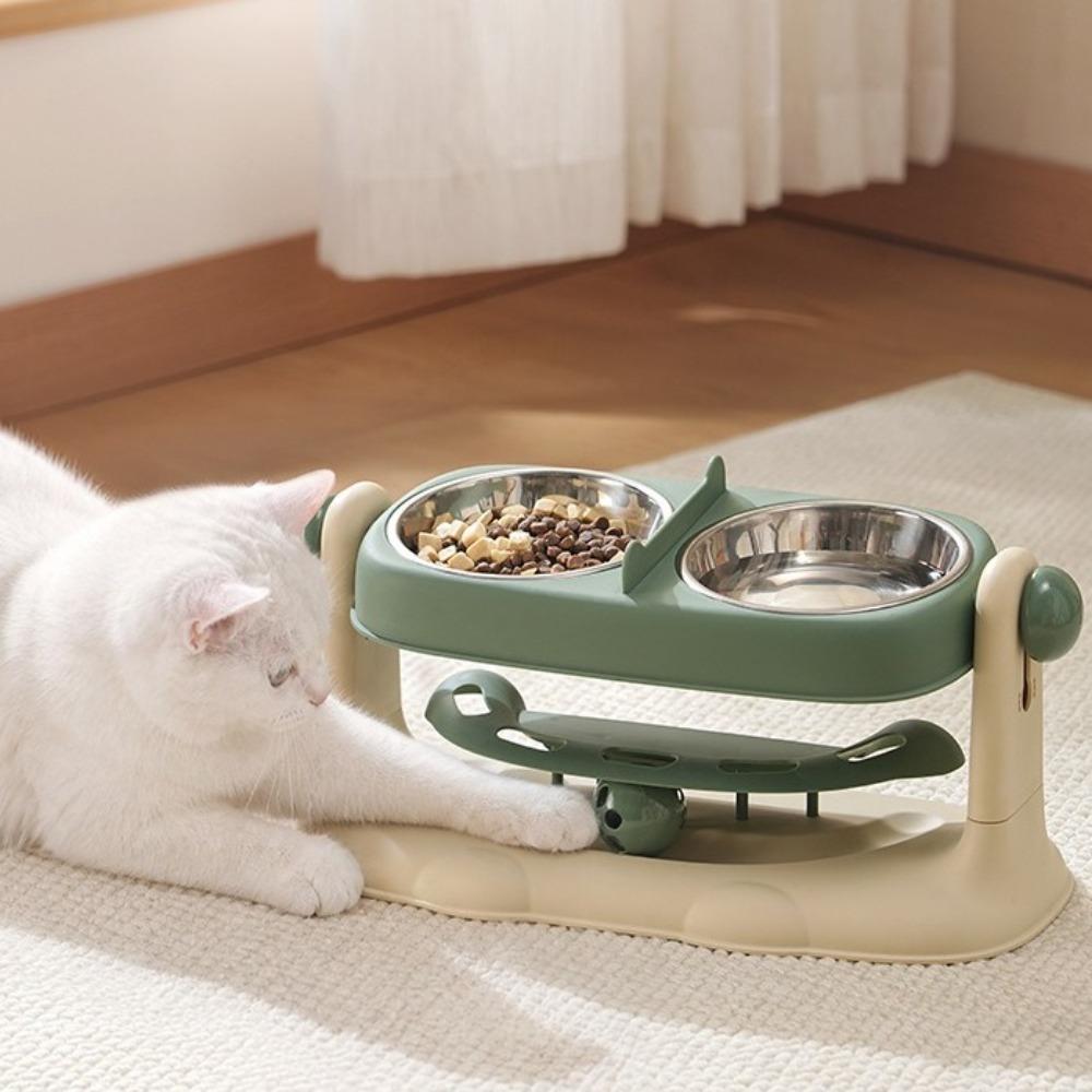 Splash-proof Liftable Cat Double Bowl Removable Elevated Cat Bowl for Pets Cats Dogs