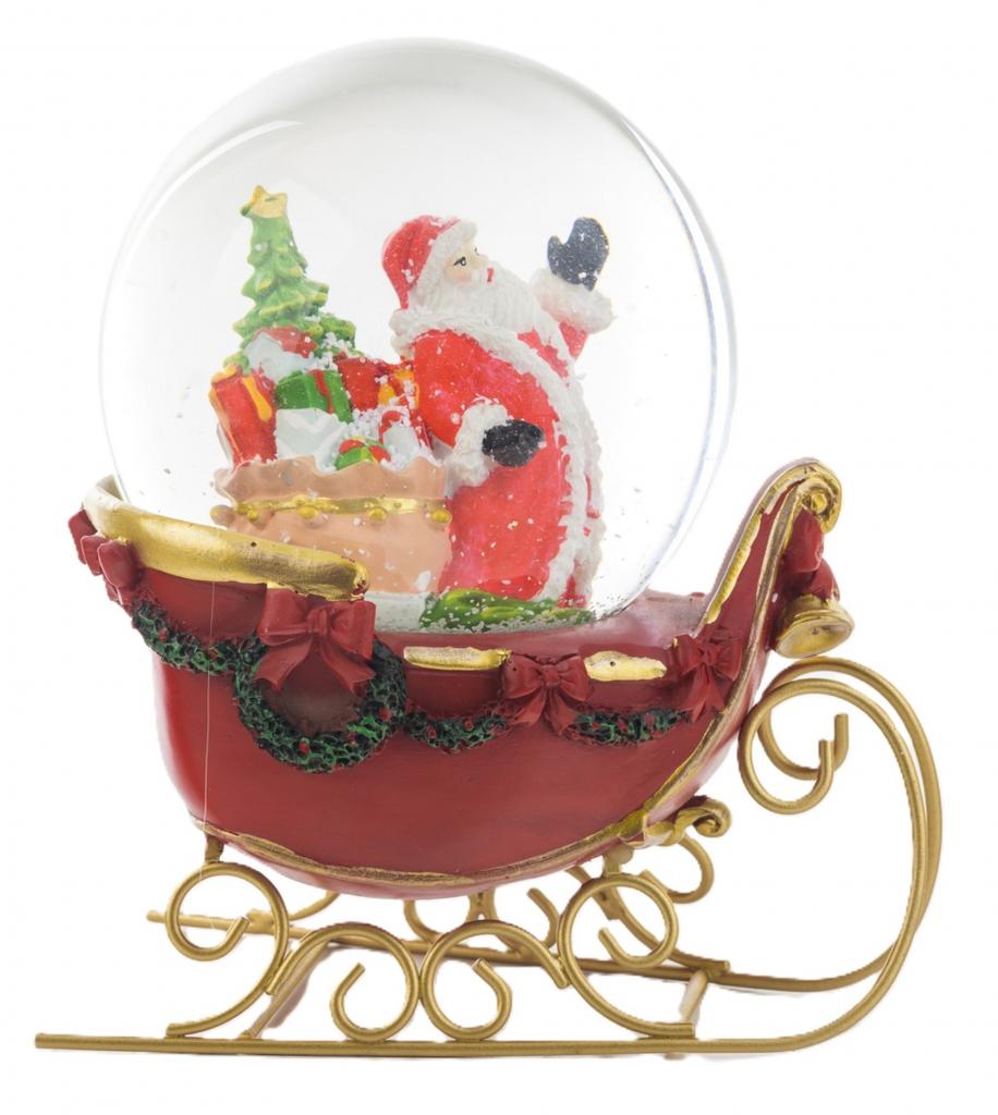Glass Ball Sleigh with Santa Claus 19x13x17cm