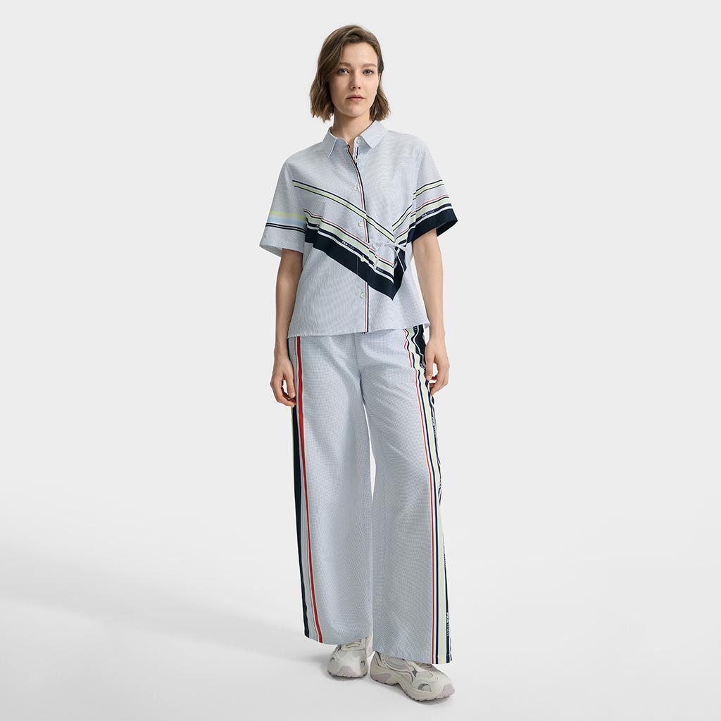 Fila Изумрудная Модная Свободная Рубашка с Коротким Рукавом и Тканым Узором Женские рубашки F11W534402FZA