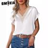 Women's Fashion Casual Summer Solid Color Print Short Sleeve V-Neck Blouses & Shirts
