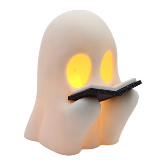 Yousheng Halloween Ghost Reading Night Light Plastic Black Screaming Ghost Statue Jointed Pumpkin Collectible Figure for Halloween Desk Shelf Home