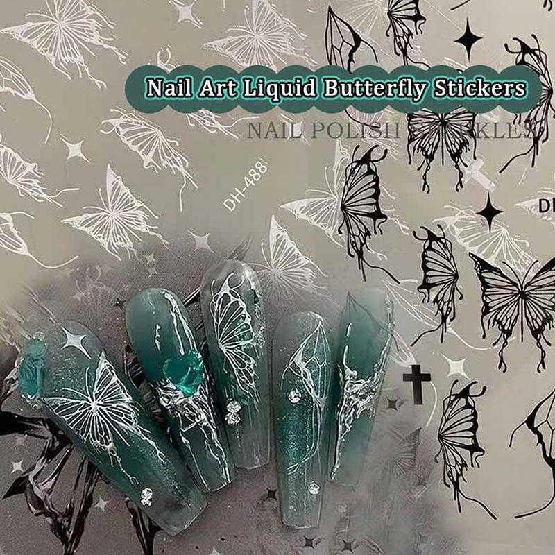 Серебряные черные белые бабочки 3D наклейки для ногтей металлические бабочки звезды распятия самоклеящиеся слайдеры обертывания маникюрные гель-лаки наклейки
