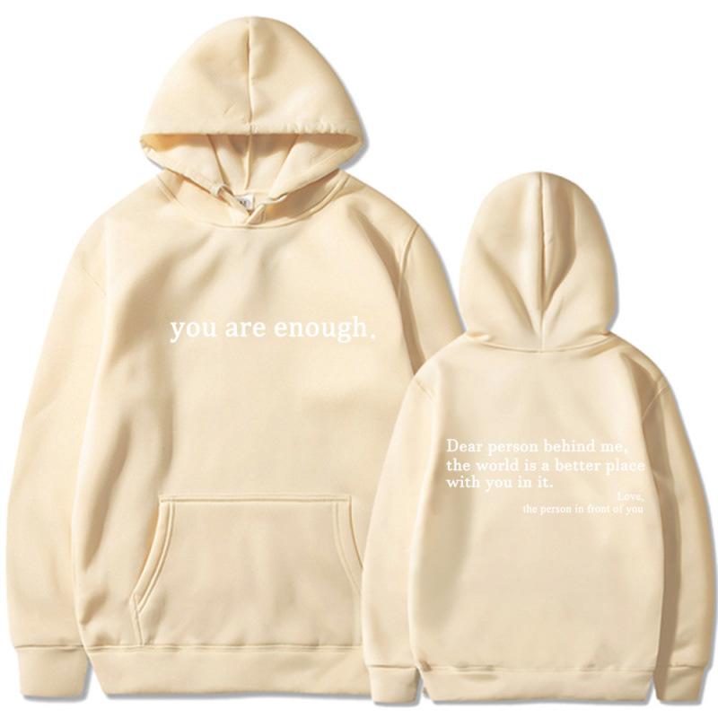 Men's and women's fleece sweater plain letter print pocket drawstring print hoodie