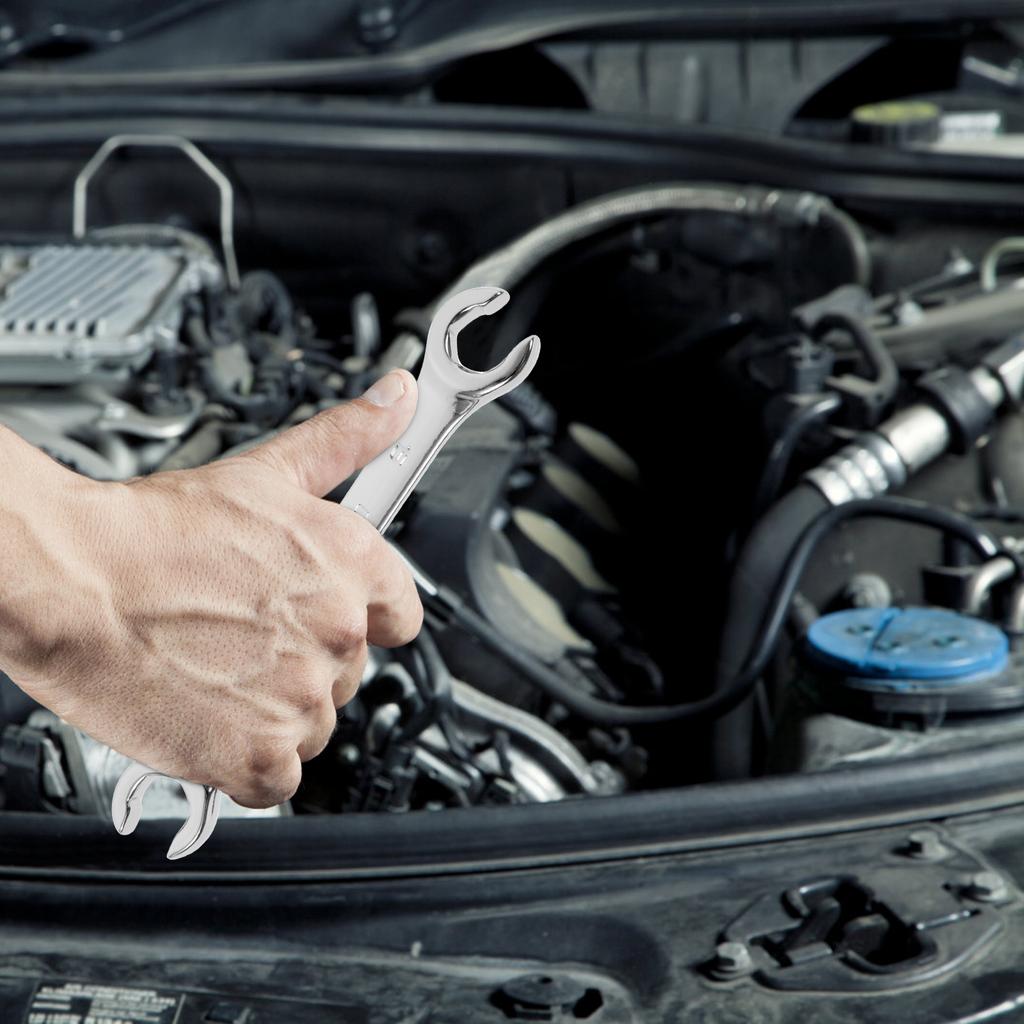 3 Pcs Metric Flare Nut Spanner Set Double End Open Ring Spanner Set Chrome Vanadium Steel Brake Line Wrench for Mechanics