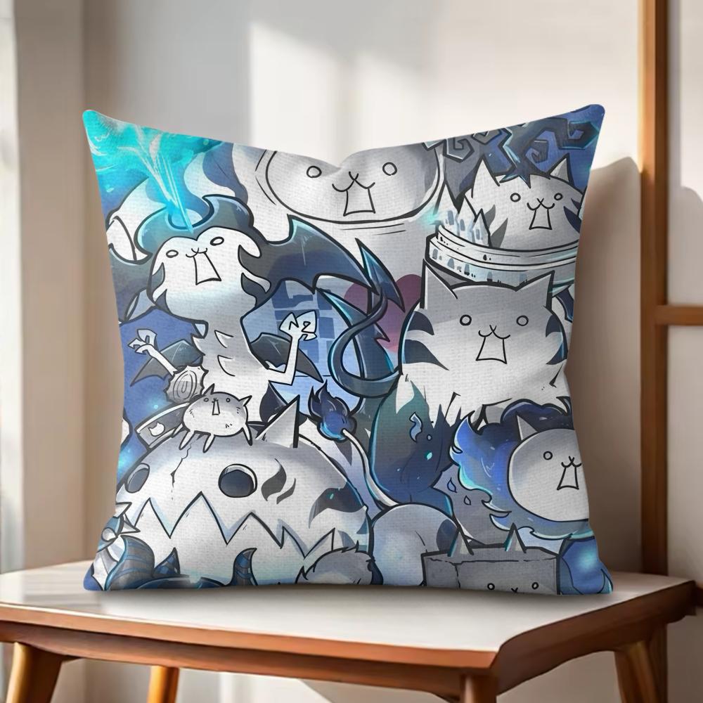 The BBattle Cats Cushion Cover Natural Linen Organic Fabric DoubleSided Printing Couch Pillow Covers Home Decor