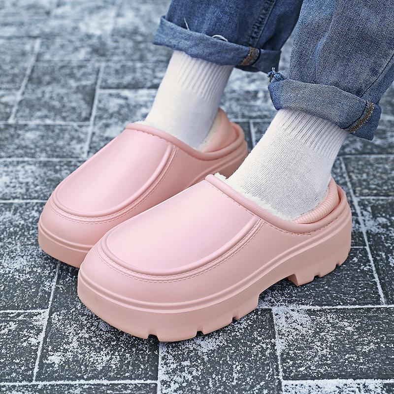 Теплая зимняя хлопковая обувь, женские теплые меховые домашние тапочки, нескользящие плюшевые тапочки из ЭВА, домашние тапочки для пар с толстой подошвой, шлепанцы