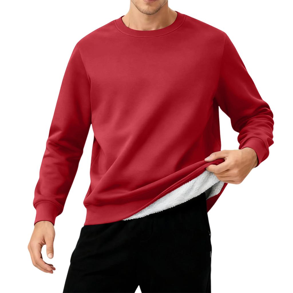 Men's Round Neck Fleece-Lined Thick Solid Color Sweatshirt