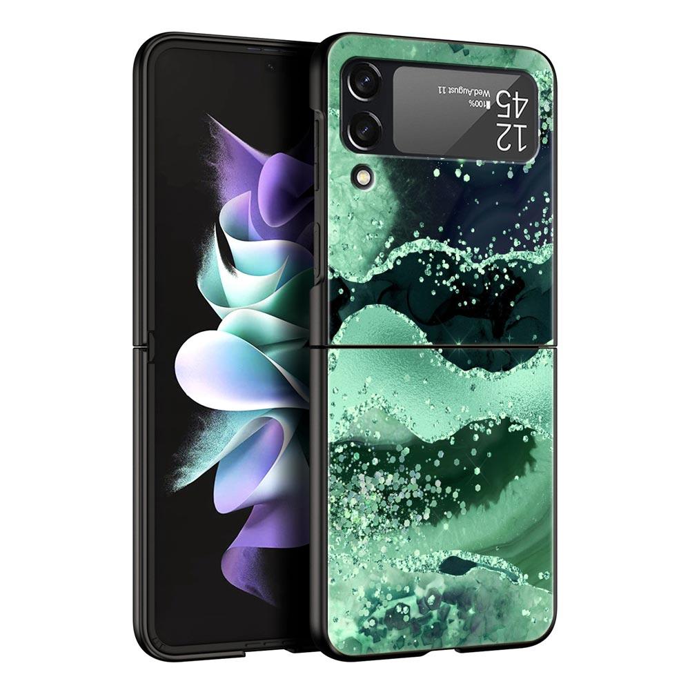 Чехол для телефона Rainbow Glitter Agate Marble Art для Samsung Galaxy Z Flip 3 4 5, черный, складной, жесткий, защитный чехол для ПК