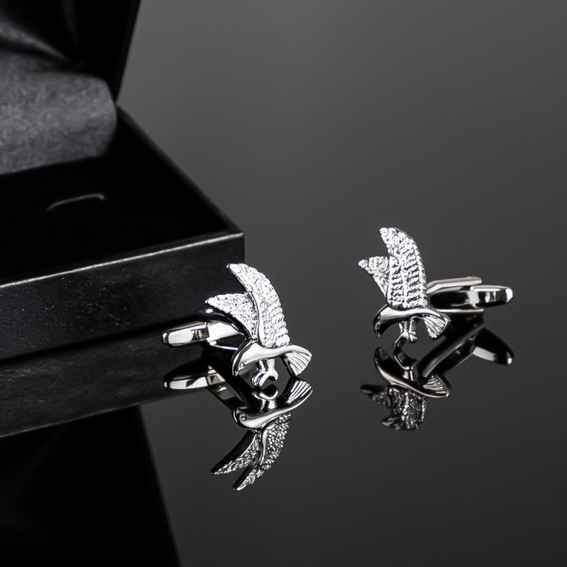 Exquisite Electroplated Silver Eagle Shaped Copper Metal Cufflinks French Shirt