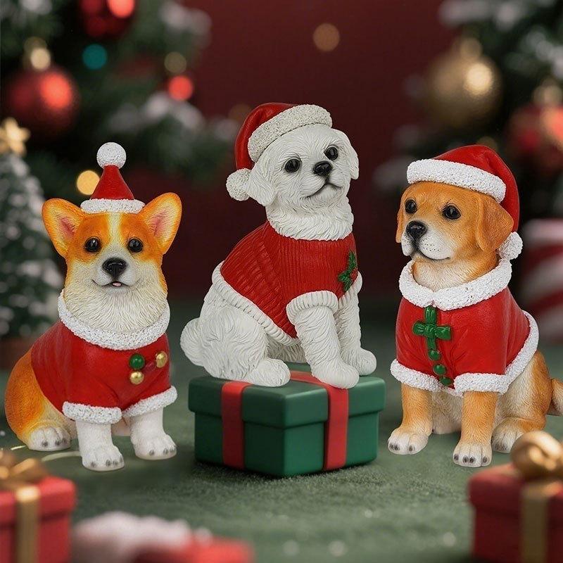 Dog Christmas Statues For Decoration Resin Sculptures Christmas Ornaments Living Room Table Desk Decorative Home Decor Drop Ship