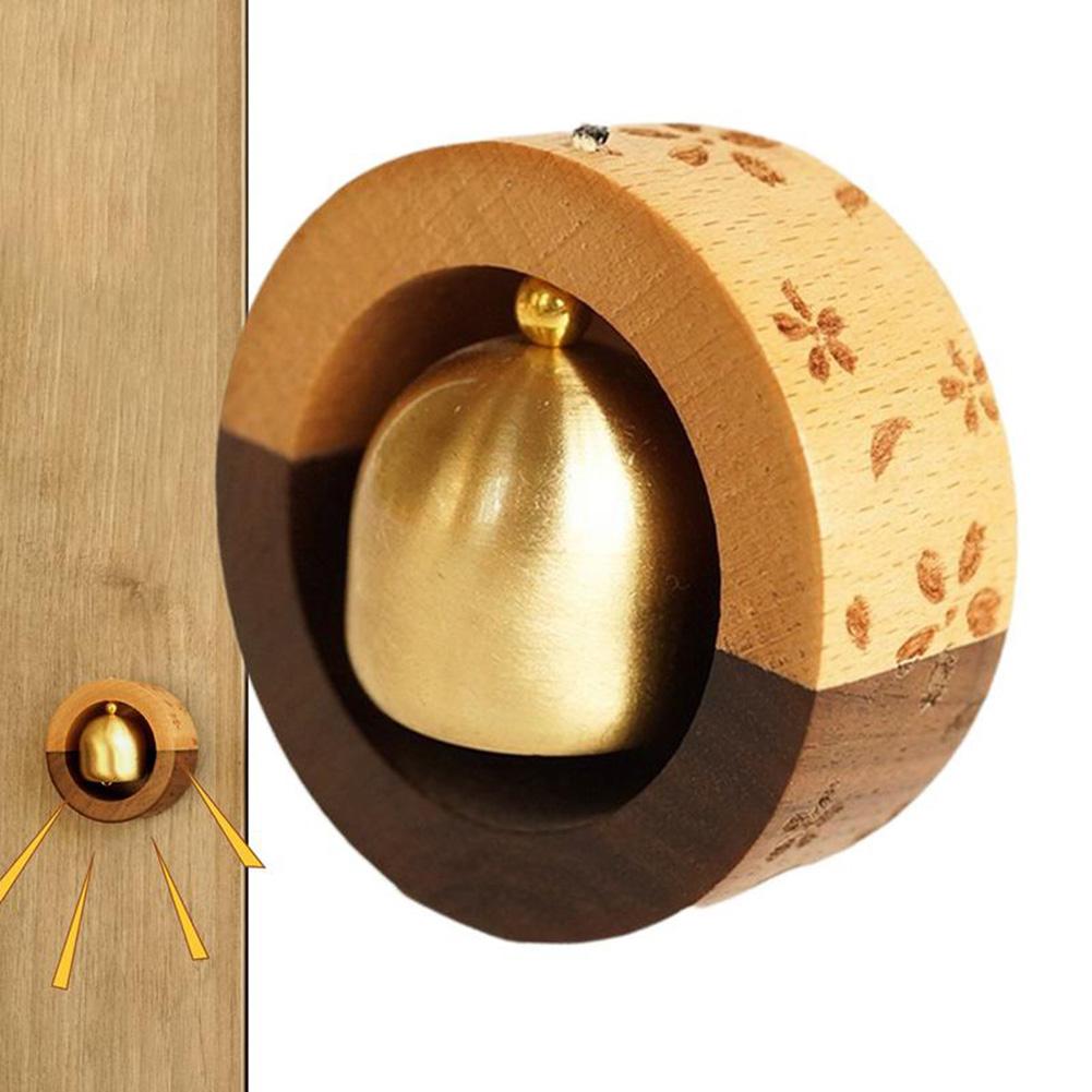 Медный колокольчик с рисунком Сакуры, входной дверной звонок, деревянный дверной звонок, подвесной ветровой звонок, беспроводной дверной звонок для домашнего декора, винтажный магнитный звонок