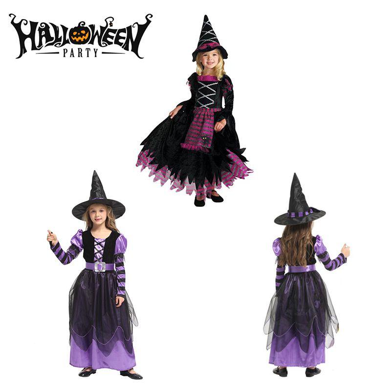 Изысканный детский костюм ведьмы на Хэллоуин из шелковистой ткани с замысловатыми деталями