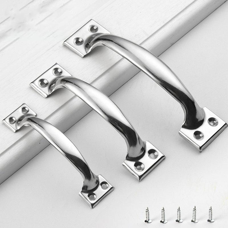 2Pcs/Pack Door Lock 3/4/5/6 Inch Garage Silver Knob Hardware Pull DIY Handle Furniture Bow-shaped Stainless Steel