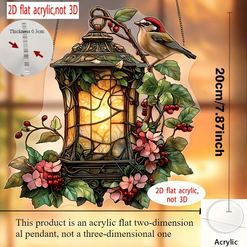2D Flat Attractive Robin with Lamp Cage Catcher 2D Flat Color Acrylic Pendant for Garden, Yard and Home Decoration Pendant