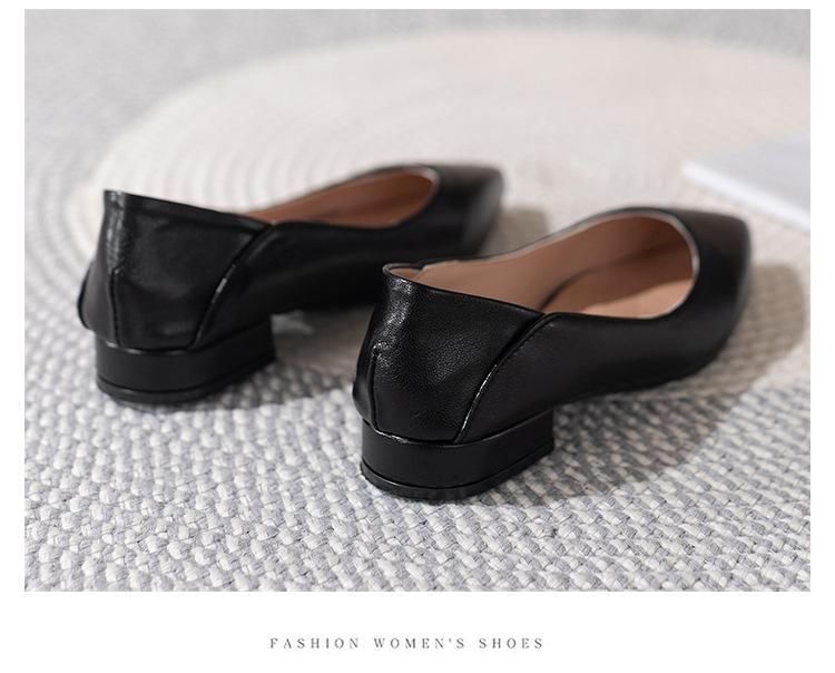 Весенние и осенние туфли женские на низком каблуке универсальные 2024 новые рабочие туфли из мягкой кожи на плоской подошве женские с заостренным носком