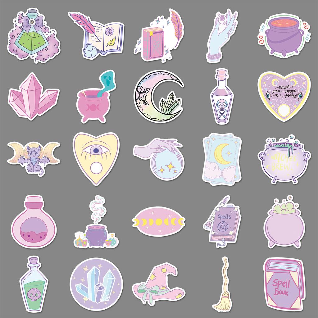 50 штук пастельных волшебных граффити-наклеек, персонализированные креативные ведьминские украшения, наклейки для мобильного телефона, компьютера, стакана для воды