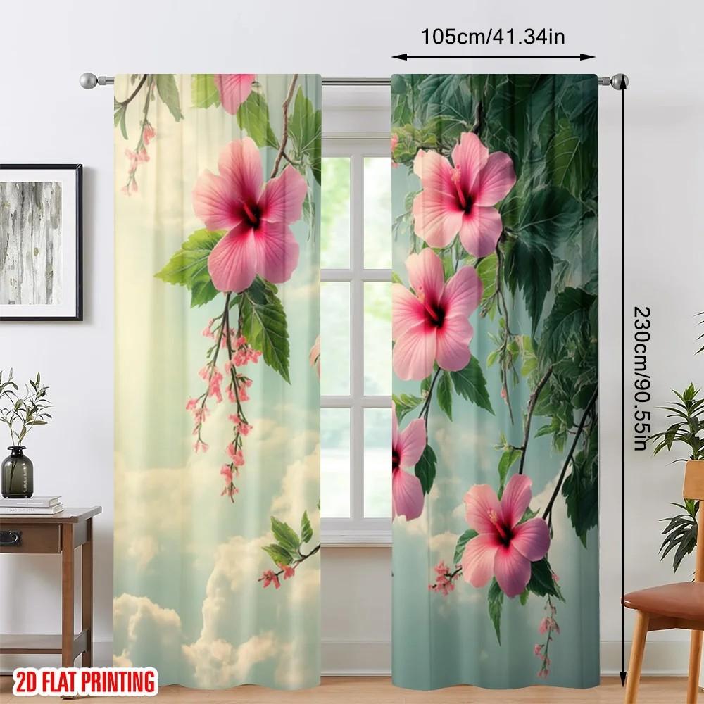Набор из 2 штор Jit Vivid Hibiscus с цветочным принтом, полиэстер, для дома, праздничного окна, затемняющие, с карманной лентой