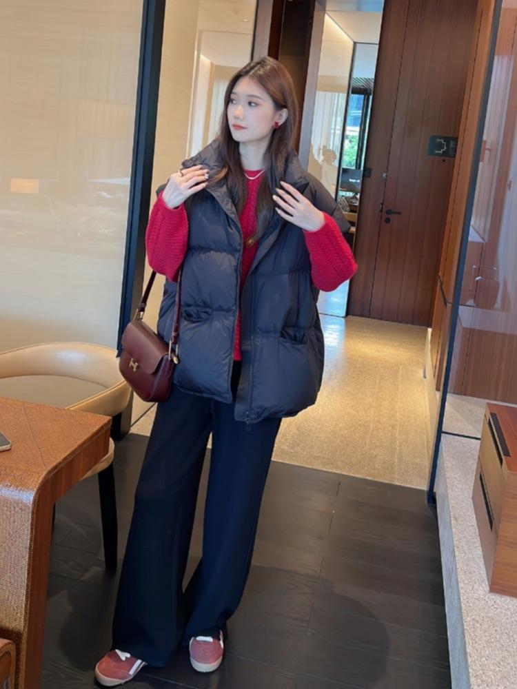 Зима 2024 новый повседневный пуховик жилет женский свободный 90% белый утиный пух воротник стойка куртка жилет куртка