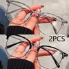 2Pcs Fashion Unisex Square Plain Glasses For Men Women Metal Frame Glasses Polygon Eyeglasses Gentle Black Anti Blue Light
