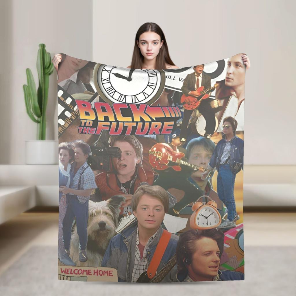 Delorean Back to the Future 80s Style Knitted Blanket Car Time Machine Flannel Throw Blankets Couch Printed Thin Multifunction